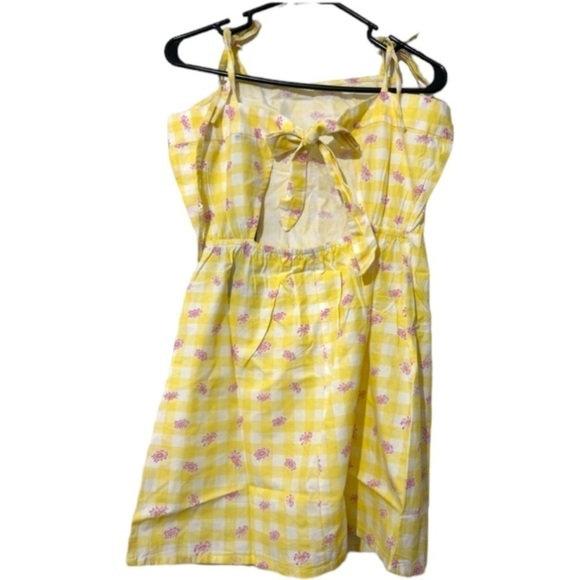 NWT INFLUENCE ASOS TIE BACK MINI DRESS IN YELLOW GINGHAM FLORAL-MULTI Sz 8/ M - Picture 6 of 7
